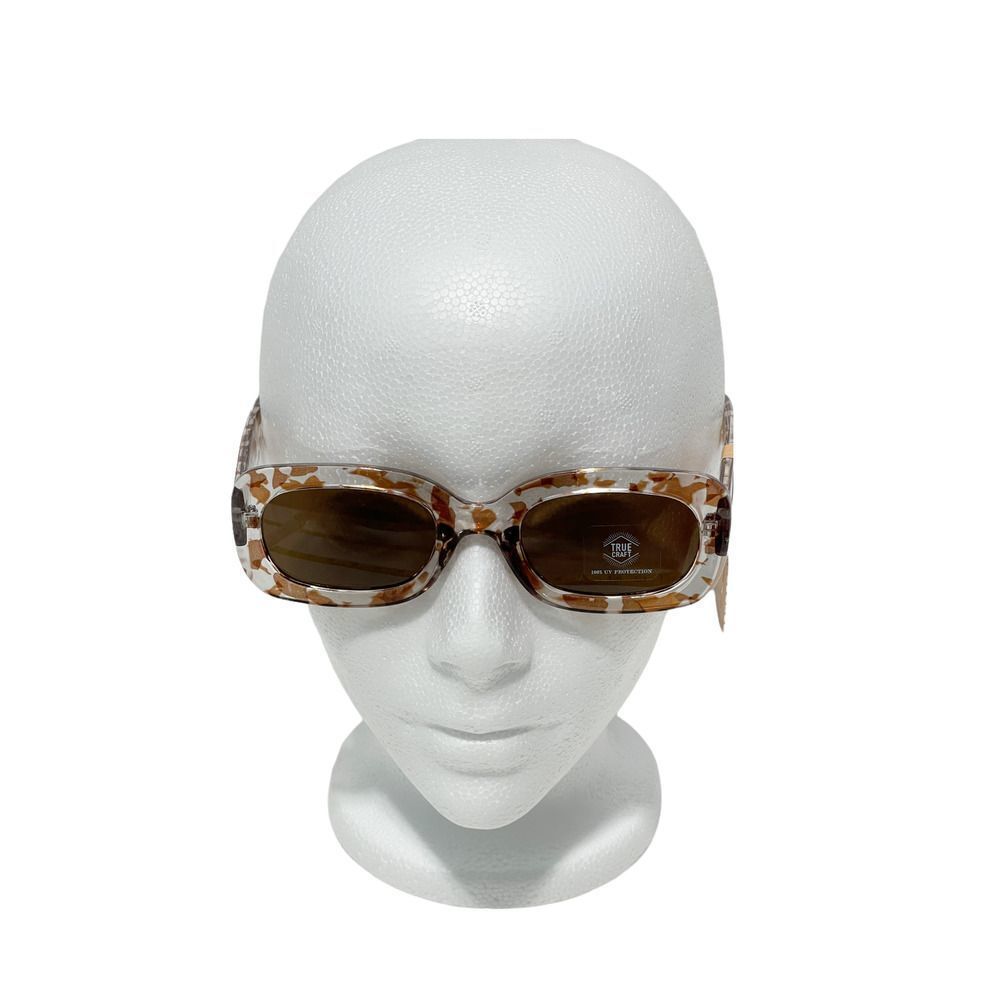 True Craft Small Rectangle Marble Tortoise Shell Printed‎ Sunglasses Clear Brown
